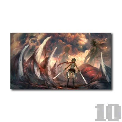 Poster attaque des titans Mikasa et les titans, papier de soie